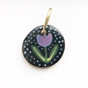Preppy navy blue & purple tulip clay keychain